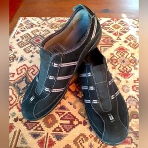 Clarks Suede Leather Slip-On Shoes w/ Elastic Goring and Arch Support